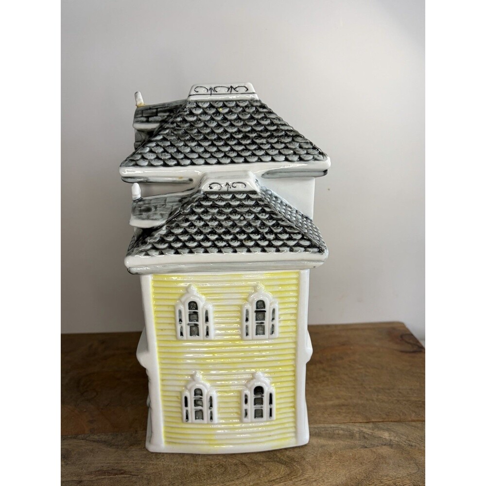 Victorian House Cookie Jar Canister Yellow Gray Vintage - Picture 4 of 14